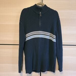 VTG Y2K Old Navy Mens XL Ribbed Knit Stripe Quarter Zip Pullover Sweater Grunge